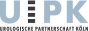 Logo of UEPK (Urologische Partnerschaft Köln). The design features the letters "UEPK" in a modern font, with "UROLOGISCHE PARTNERSCHAFT KÖLN" written beneath in a smaller size, indicating a urological partnership located in Cologne, Germany.