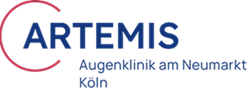 The image features the logo of "ARTEMIS Augenklinik am Neumarkt Köln," which is an eye clinic located in Cologne. The logo includes the word "ARTEMIS" in bold text, emphasizing its focus on eye care.