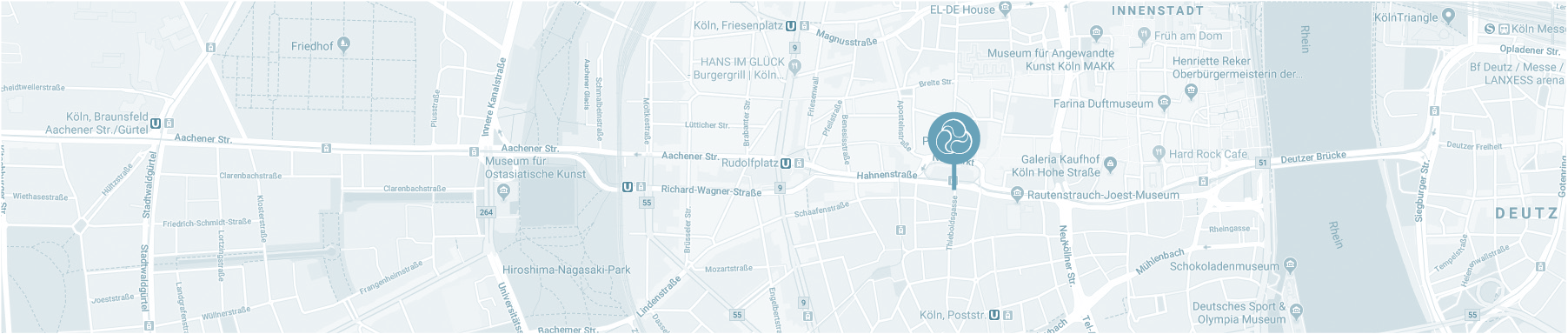 A detailed map showing streets and significant locations in a city. Key places are marked with icons or labels, highlighting areas of interest. The overall layout provides an overview of the city's geography and navigation points.